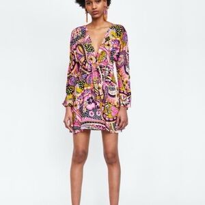 Zara Paisley 70s Inspired Pink Dress